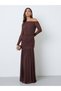Brown Asymmetric Neck A-Line Maxi Dress