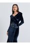Navy Blue Embellished Velvet-Look Mermaid Hem Maxi Dress - 2
