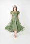Lace Sequin Fabric Balloon Sleeve Dress - Khaki Green