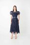 Lace Sequin Fabric Balloon Sleeve Dress - Dark Blue