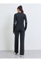 Black Reflective Stripe Thumbhole Top and Broad Waist Loose Straight Pants Set - 6