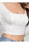 Black Women's Ruched Bust Solid Crop Top - 7
