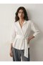 Off White Cotton Poplin Wrap Shirt with Belt - 2