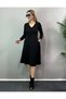 Women's Long Sleeve V-Neck Loose Midi Two Thread Dress - 4