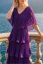 Astra V-Neck Tiered Pleated Long Chiffon Evening Dress - 5