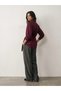Burgundy Cotton Poplin Wrap Shirt with Belt - 4