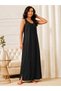Black Maxi Nightdress with Side Slits - 3