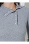 Grey Ribbed Knit Long Sleeves Asymmetric Collar Sweater - 3