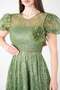 Lace Sequin Fabric Balloon Sleeve Dress - Khaki Green - 3