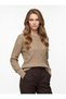 Women's Mother-Style Crew-Neck Knit Sweater with Button-Front Design and Buttoned Sleeves, Stone - 4