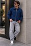 Men's Navy Blue Jacket with Zipper and Zippered Pockets - 4