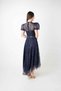 Lace Sequin Fabric Balloon Sleeve Dress - Dark Blue - 5