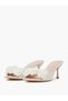 White Floral Embellished Mid Heel Mules - 2