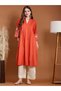 Rust Embroidered A-Line Kurta - 5