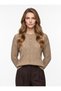 Women's Mother-Style Crew-Neck Knit Sweater with Button-Front Design and Buttoned Sleeves, Stone
