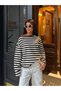 Women's Brown Striped Drop-Shoulder Oversized Blouse - 6