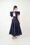 Taffeta Fabric Shoulder Flounce Midi Dress - Dark Blue - 3