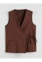 Simple Women's Vest with a Double-Breasted Wrap Neckline in a Linen-Blend Fabric from Freezen Store - 6