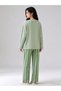 Green Striped Straight Leg Lounge Set with Long Sleeve Top - 5