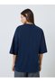Navy Blue Slogan Print Oversized Cotton T-Shirt - 5