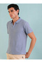 Light Blue Self Design Polo Neck Regular T-Shirt - 3