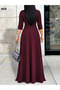 Women's Three Quarter Sleeves, Double Breasted Collar, Belted Waist, Long Viscose Two Thread Dress - 3