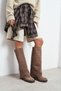 Varena Dark Beige Suede Leather Women's Boots with Cuff, Zipper, Square Toe, and Thick Heel - 4