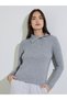 Grey Ribbed Knit Long Sleeves Asymmetric Collar Sweater