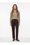 Women's Mother-Style Crew-Neck Knit Sweater with Button-Front Design and Buttoned Sleeves, Stone - 2