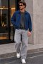Men's Navy Blue Jacket with Zipper and Zippered Pockets - 5