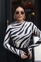 Sheer Long-Sleeved Blouse with Zebra Print, Black - 4