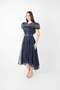 Lace Sequin Fabric Balloon Sleeve Dress - Dark Blue - 2