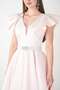 Taffeta Fabric Shoulder Flounce Midi Dress - Pudra - 3