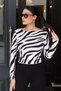 Sheer Long-Sleeved Blouse with Zebra Print, Black - 3