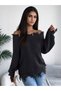 Black Knit Off-Shoulder Distressed Sweater