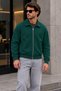 Men's Dark Green Jacket with Zipper and Zippered Pockets - 2