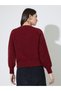 Burgundy Ruched Detail V Neck Sweater - 5