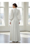 BEADED BALLOON-SLEEVE Flared Modest Wedding and Engagement Dress - 5