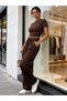 Brown Solid Knit Tops and Trousers Co-Ords - 3