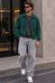 Men's Dark Green Jacket with Zipper and Zippered Pockets - 5