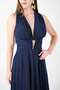 Jersey Fabric Back-Cross Detailed Midi Dress - Dark Blue - 3