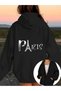 Cardigan - Black Printed Winter Oversized Hooded Zippered Pocketed Cardigan Unisex Clothing
