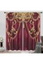 Red Burgundy Vintage Printed Window Curtains, Flat Panel for Bedroom - 2