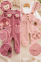 Girl's 2-Piece Long-Sleeved Set: 1 Floral Print Romper and 1 Velvet Romper - 2
