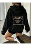 Cardigan - Black Printed Winter Oversized Hooded Zippered Pocketed Cardigan Unisex Clothing
