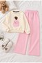 Girls' Sweatsuit Set with Pink Girl Design, Crew Neck, and Wide-Leg Pants with Brushed Inside Ruffle Details 25104