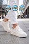 White Lace-Up, Thick Sole, Unisex Walking and Athletic Sneakers Foor - 3