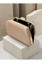 Beige Satin Women's Evening Clutch Bag with Gold Accents and Chain Strap—Perfect for Weddings, Engagements, and Graduations - 4