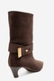 MALDRON Brown Suede Women's Short-Heeled Boots with a Buckle - 7