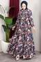Floral Patterned Viscose Dress Dark Blue